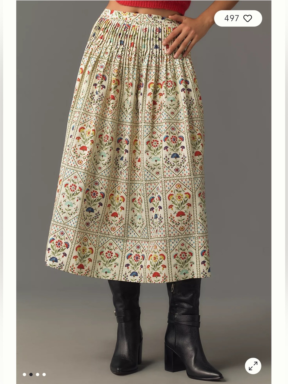 NWOT Hunter Bell Fallon Pleated Midi Skirt in Cream Floral